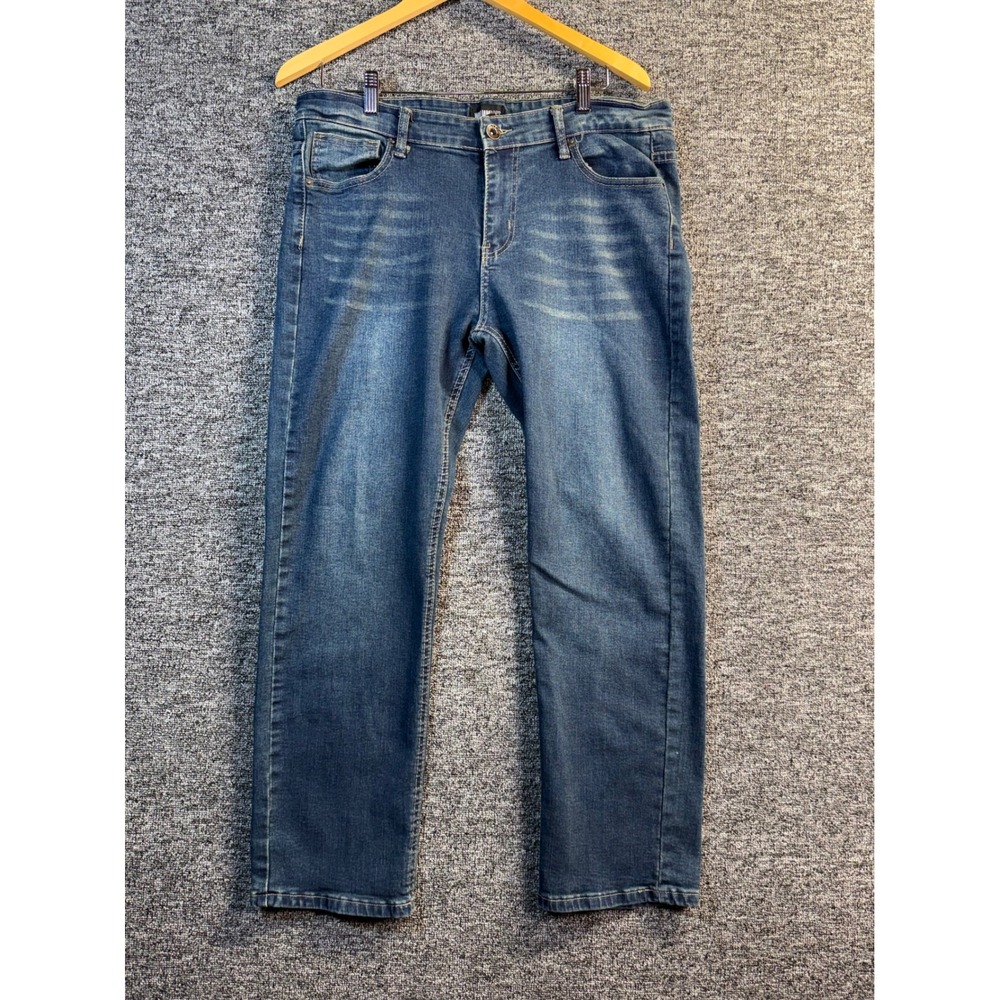 William Rast Mens Straight Leg Blue Denim Jeans Medium Wash 34x30 Whiskered